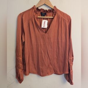 Rachel Zoe Rust Satin Ruffle Blouse Size S